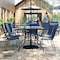 Flash Furniture Brazos 7 Pc Outdoor Patio Dining Set - 55in Tempered Glass Patio Tbl w/Umbrella Hole, 6 Navy Chairs TLH-089REC-303CNV6-GG - alternate 3